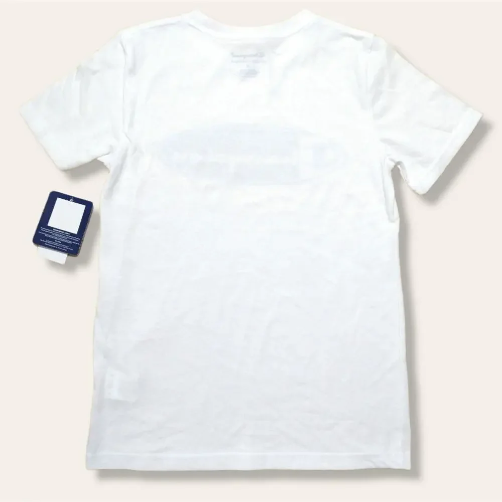 Champion Boys T-Shirt Size Small (S) White Crew Neck Short Sleeve Blue Logo
